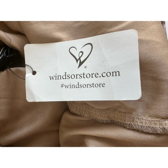 Windsor Lace-up Back Mini Dress M Taupe Abstract Ruched Side/Back 90s Y2K Party - Picture 10 of 14